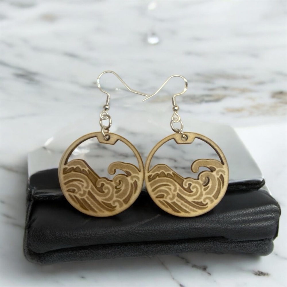Wooden Wave Design Earrings